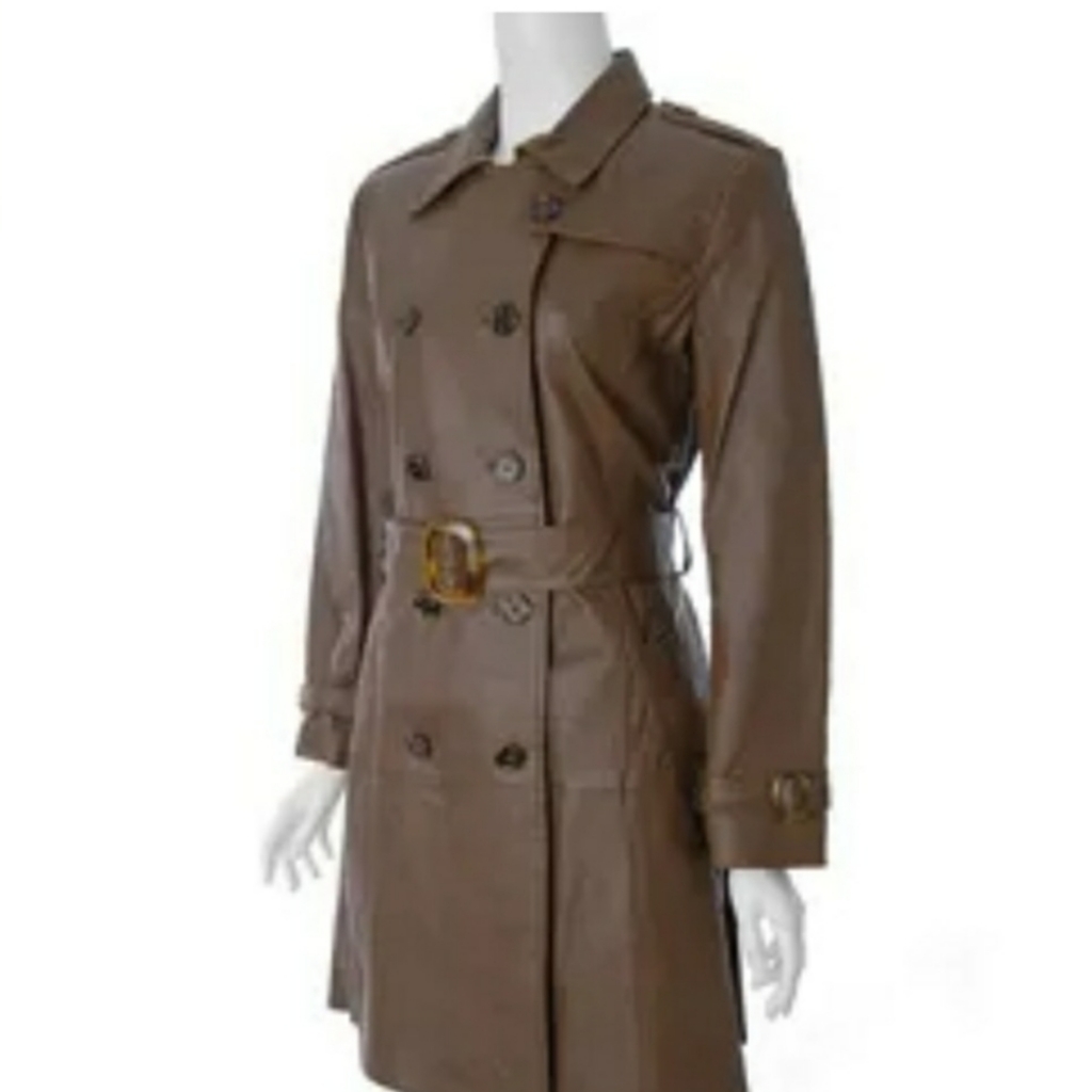 Terry Lewis Genuine Leather Belted Trench Coat Euc Unworn